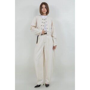 2pc set Cream High-Waisted Balloon Trousers + Matching Military Jacket XS-L